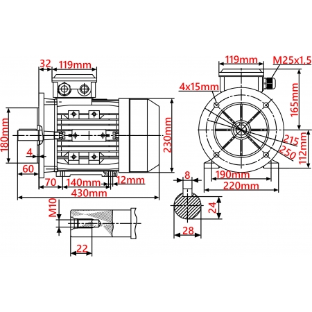 SILNIK ELEKTRYCZNY Z KOŁNIERZEM 5,5kW 400V 1435obr WAŁEK 28mm 3-FAZOWY